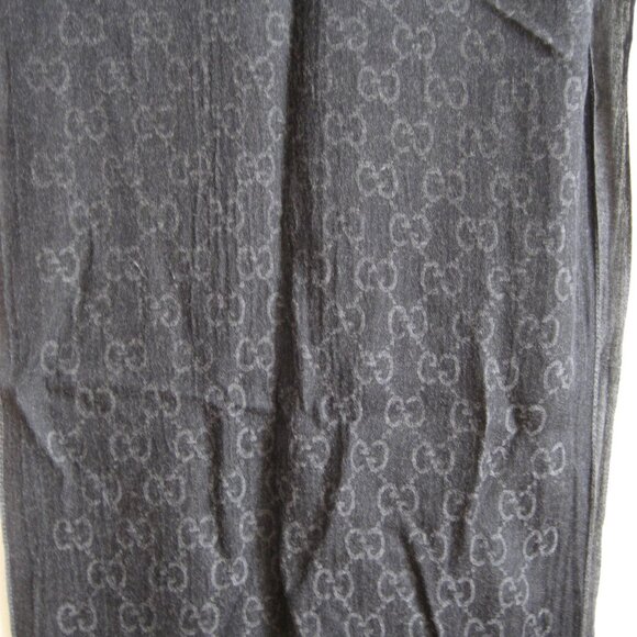 Two Toned GG Wool Blend Scarf, Charcoal Light Gray - Picture 2 of 4